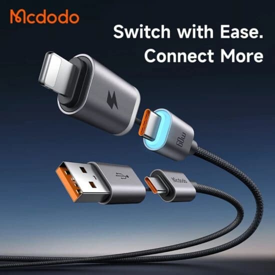 کابل شارژ چند سر 4 کاره مگنتی 60 وات Type-C و USB-A به Lightning و Type-C طول 1.2 متر برند مک دودو مدل Mcdodo CA-6560 — تصویر ۶
