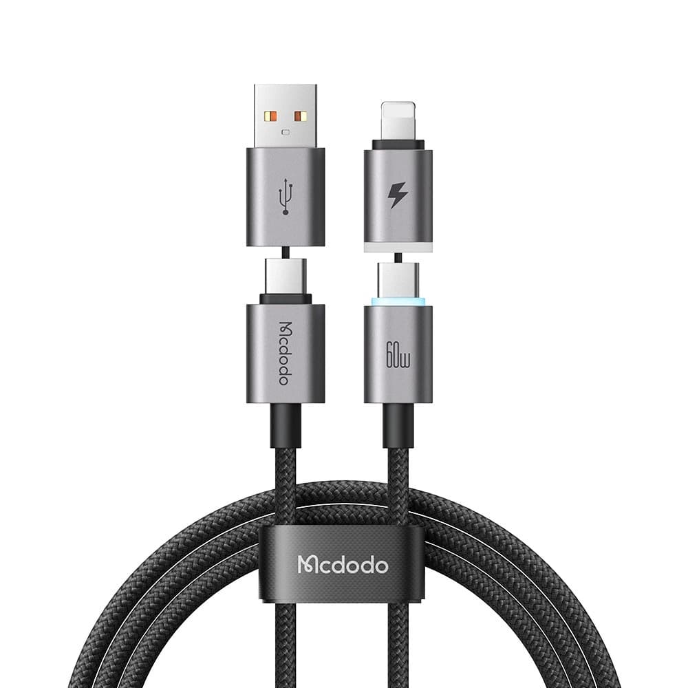 کابل شارژ چند سر 4 کاره مگنتی 60 وات Type-C و USB-A به Lightning و Type-C طول 1.2 متر برند مک دودو مدل Mcdodo CA-6560 — تصویر ۳