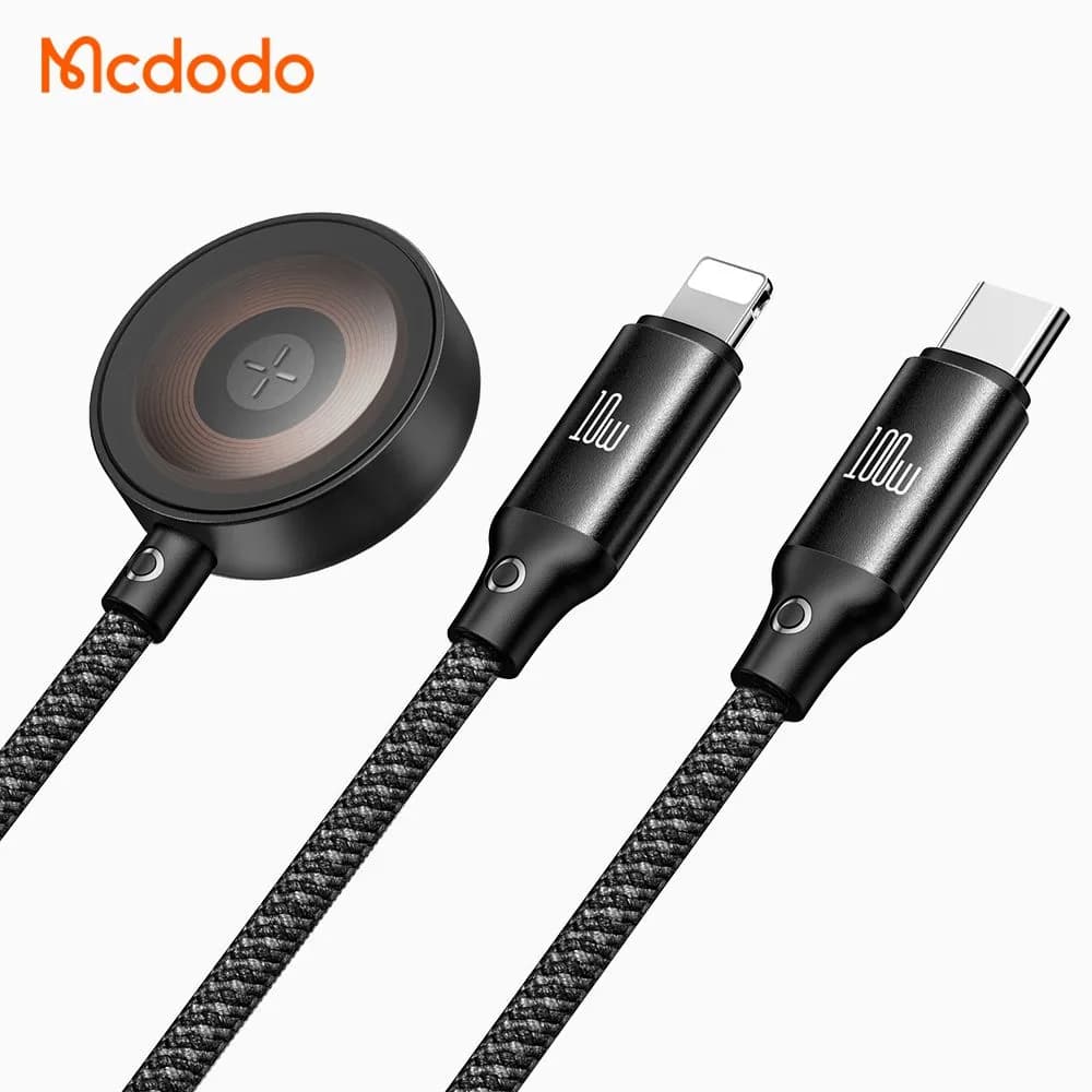 کابل شارژ چند سر 3 کاره 100وات Type-C و Lightning و Apple Watch طول 1.2 متر برند مک دودو مدل Mcdodo CA-4940 — تصویر ۱۲