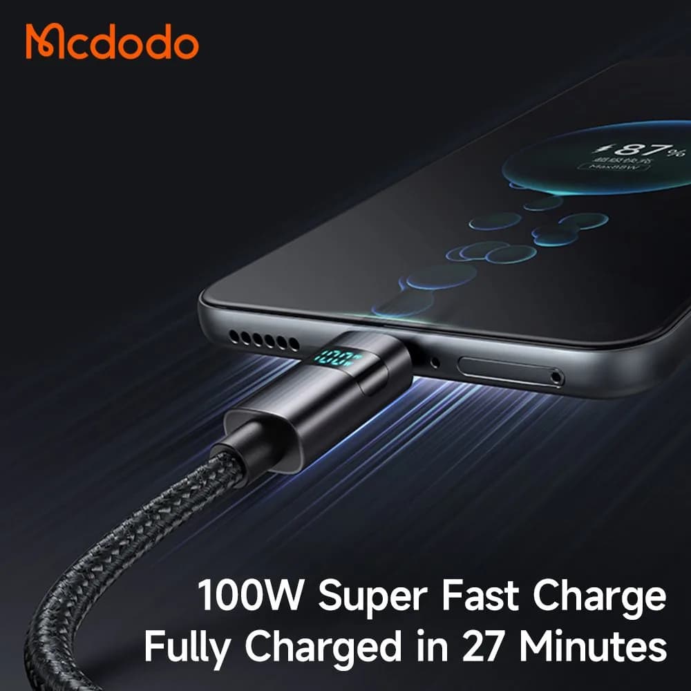 کابل شارژ 100وات 6 آمپر USB-A به Type-C نمایشگر دار 1.2 متر برند Mcdodo مدل CA-6520 — تصویر ۱۱