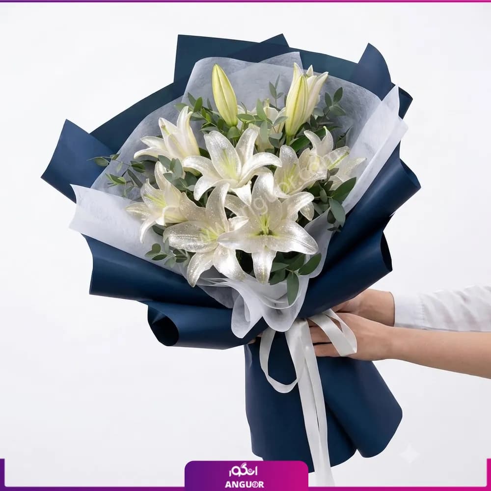 دسته گل لیلیوم سفید (شاین دار) — تصویر ۳