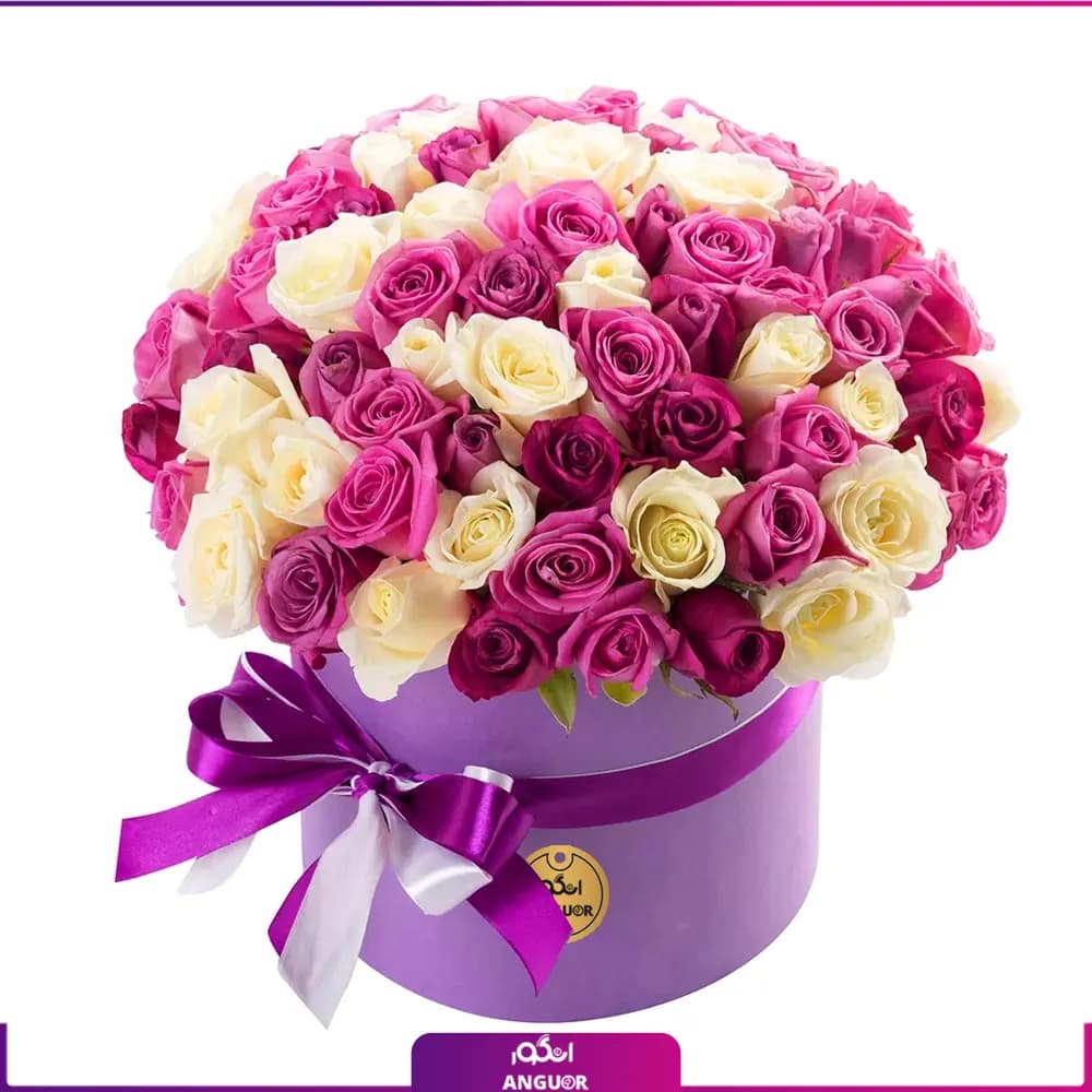 باکس گل رز 101 شاخه (سفید – صورتی)