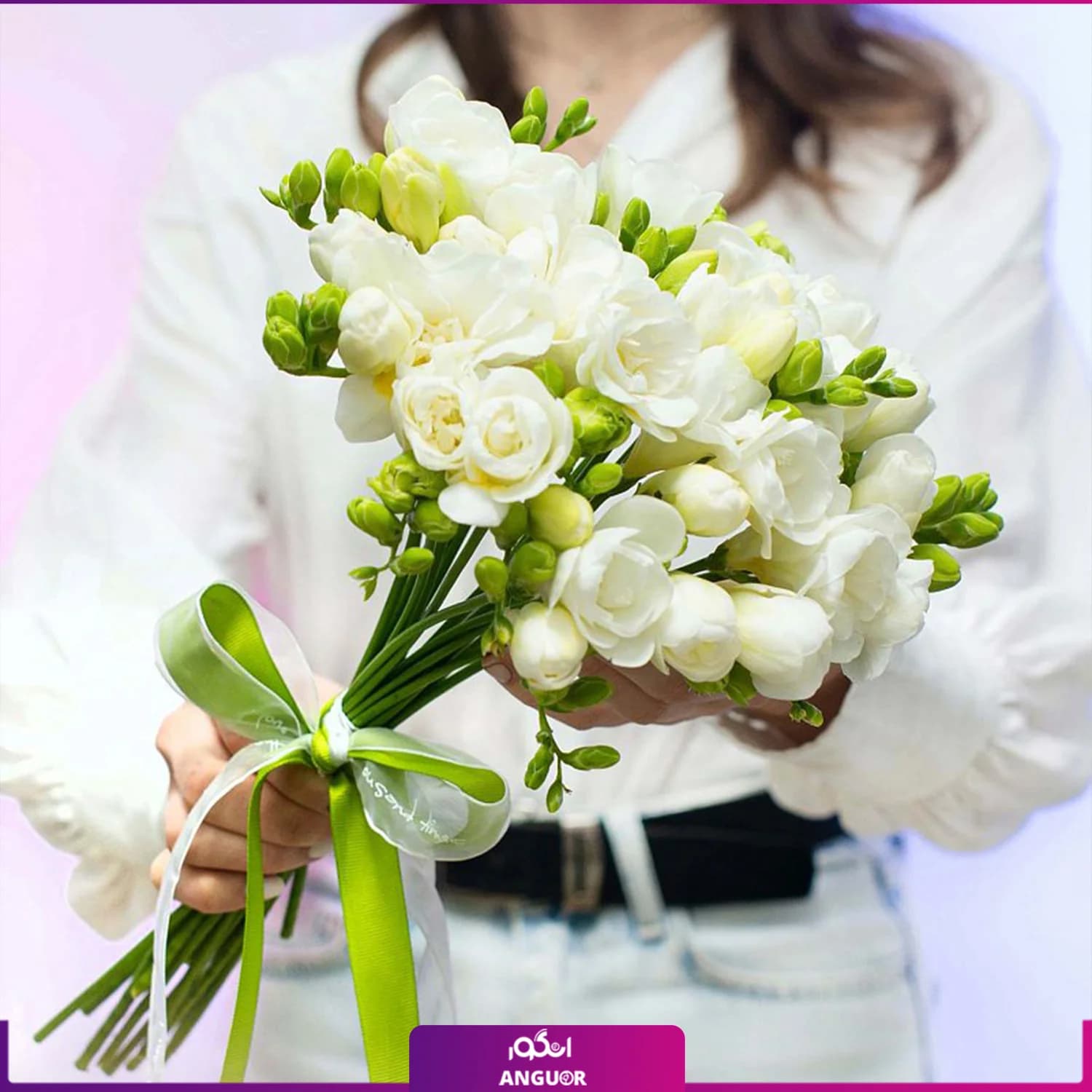 دسته گل فرزیا 20 شاخه سفید — تصویر ۲