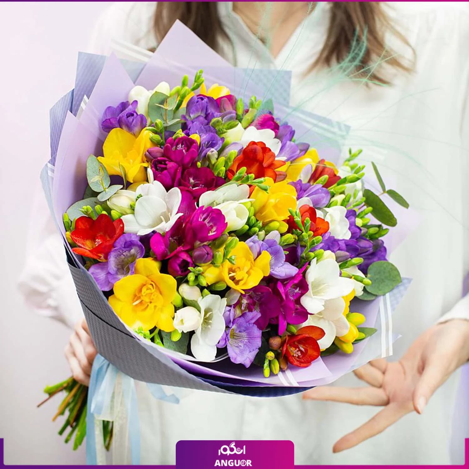 دسته گل فرزیا 37 شاخه ای رنگارنگ