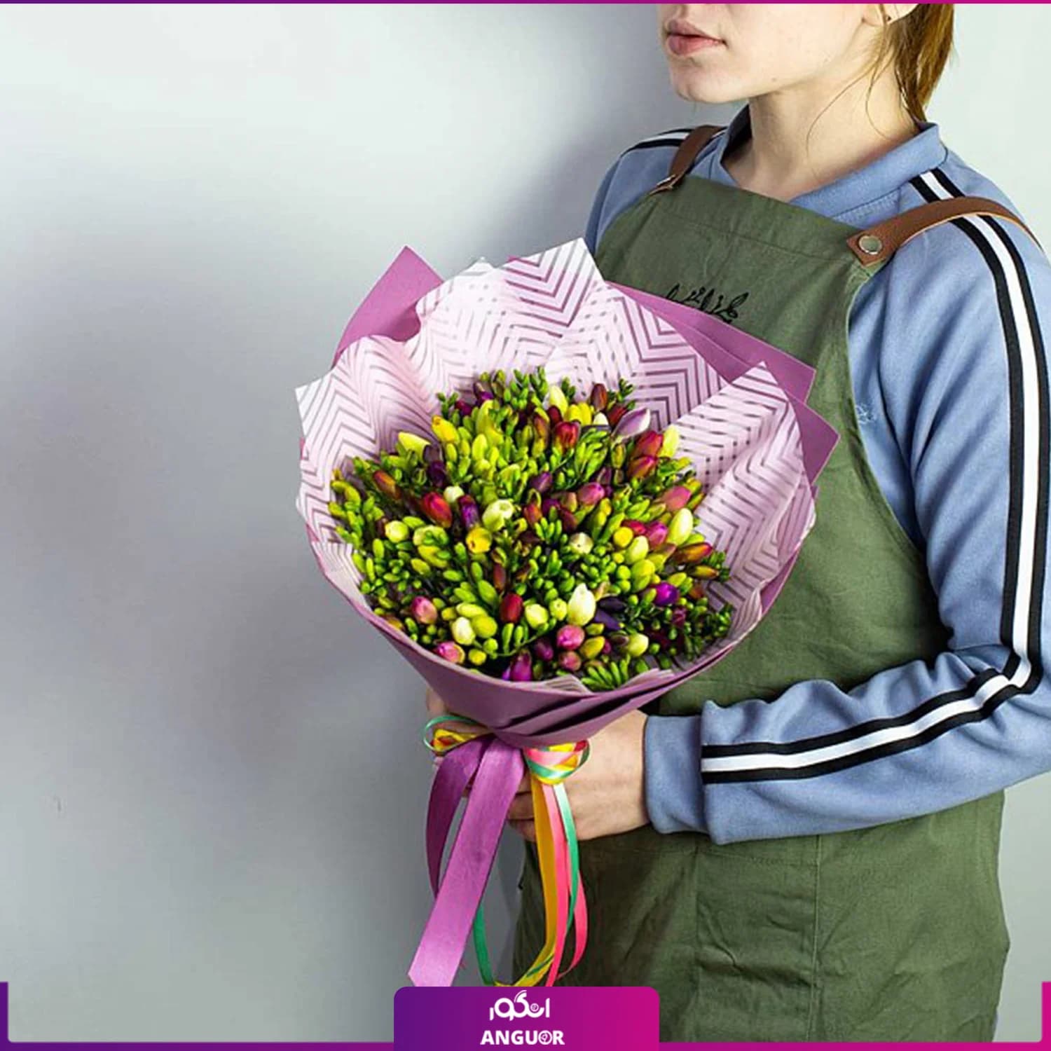 دسته گل فرزیا 50 شاخه ای رنگارنگ