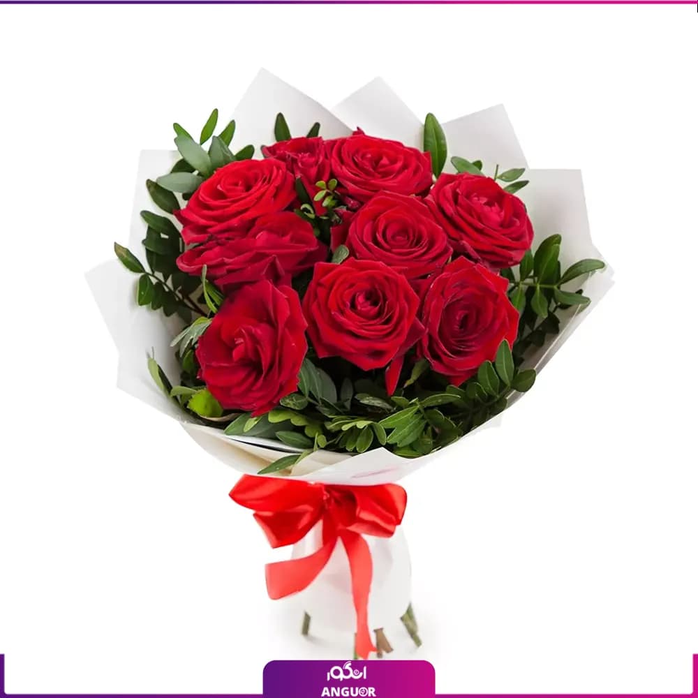 دسته گل رز قرمز 9 شاخه با کاغذ