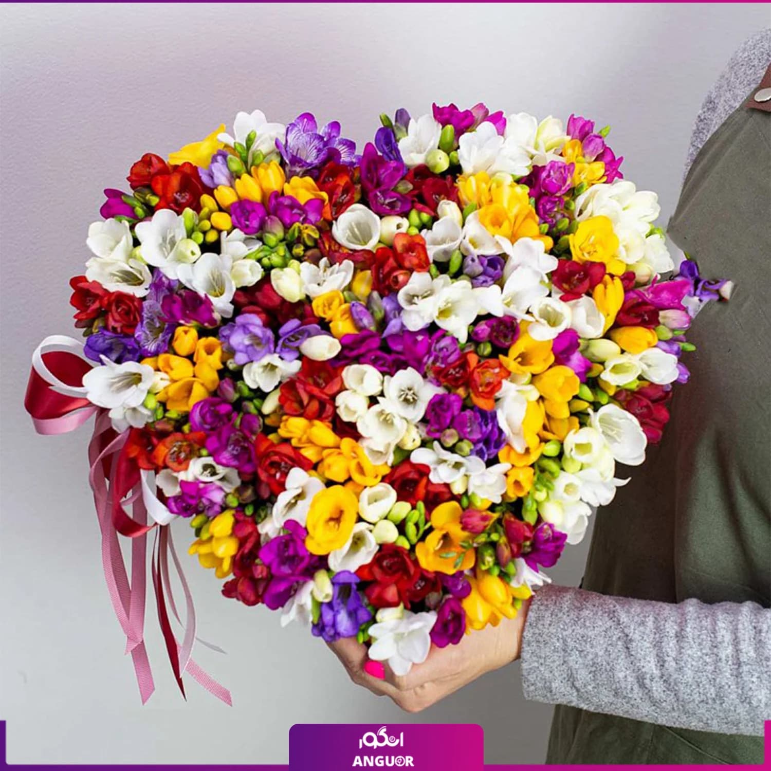 باکس گل فرزیا قلبی شکل رنگا و رنگ