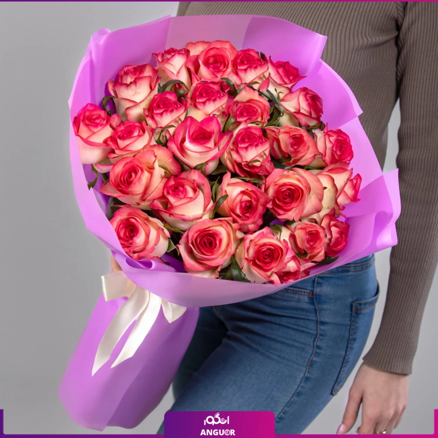 دسته گل رز لب صورتی 25 شاخه