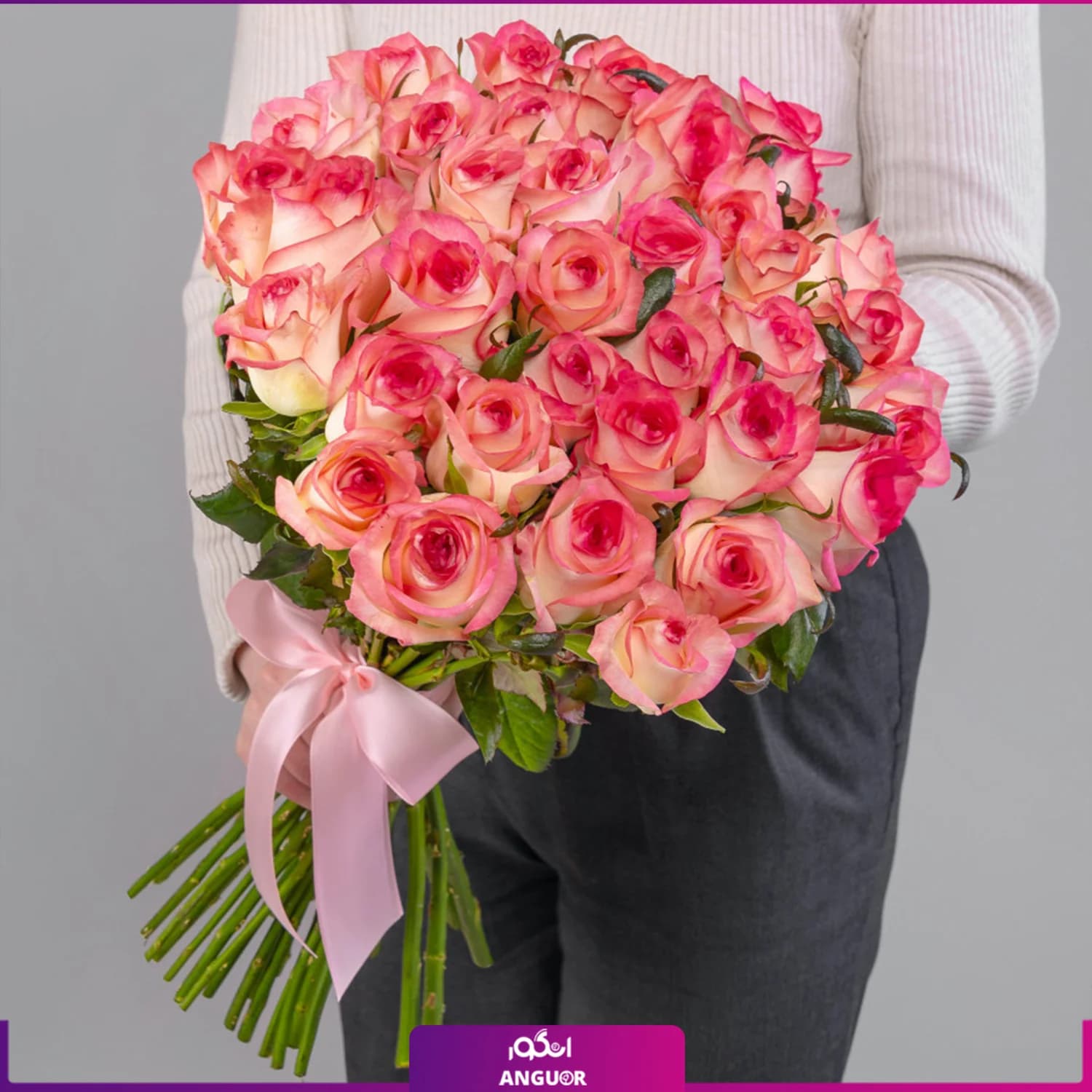 دسته گل رز لب صورتی 35 شاخه