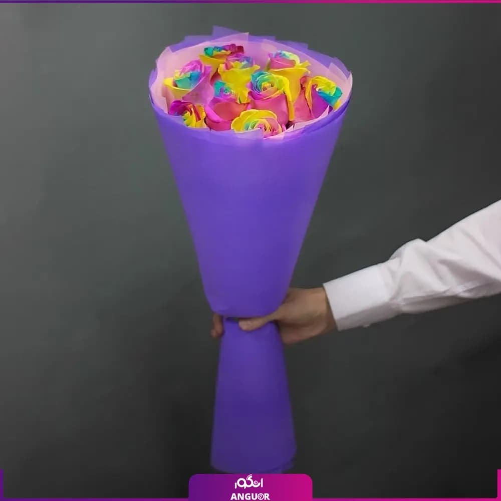دسته گل رز هفت رنگ 9 شاخه
