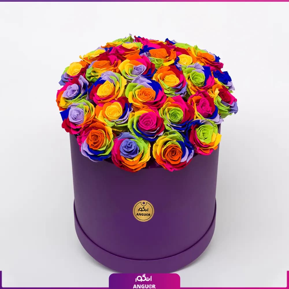 باکس گل رز هفت رنگ 35 شاخه