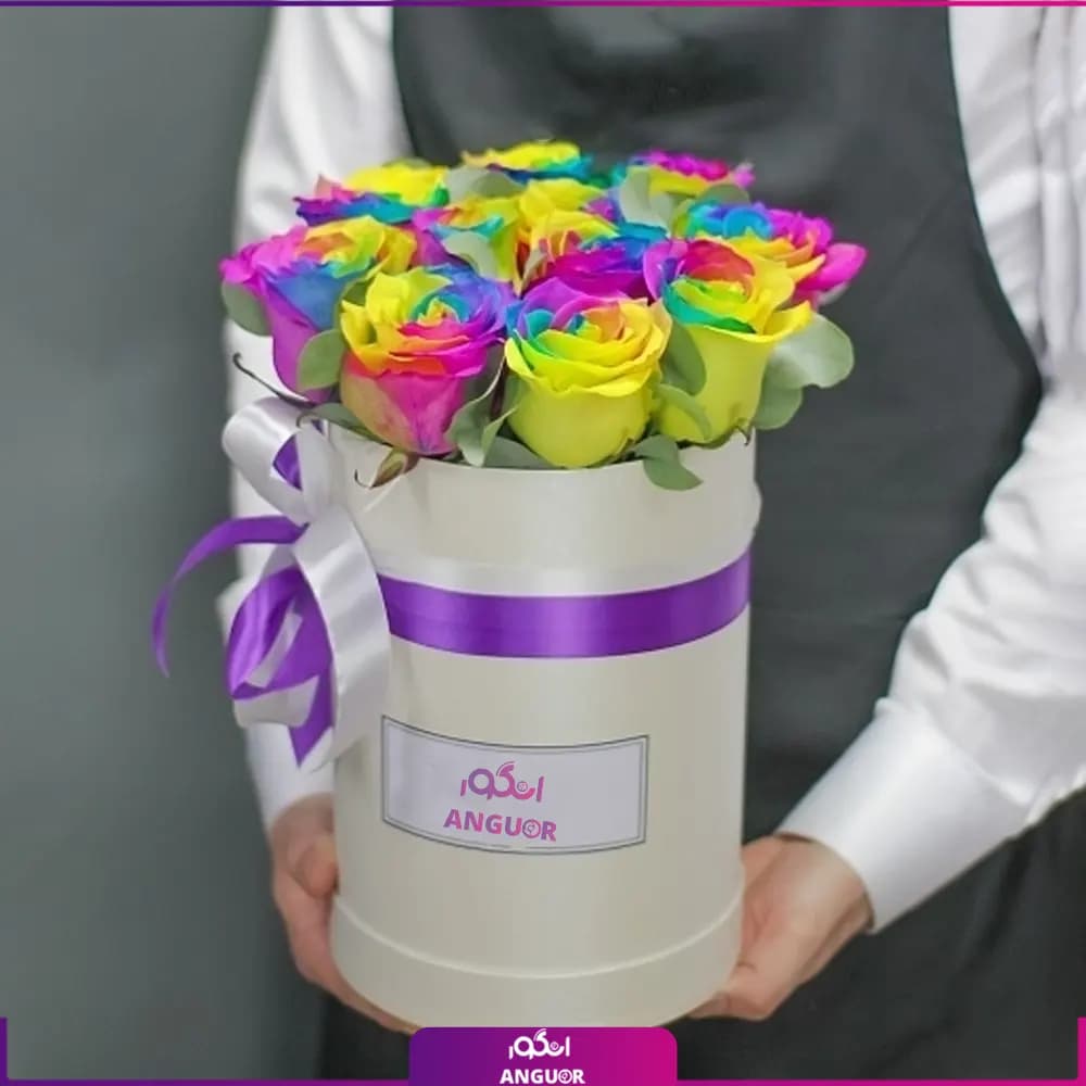 باکس گل رز هفت رنگ 11 شاخه