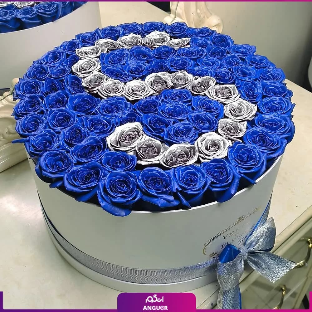 باکس گل رز آبی با حرف s