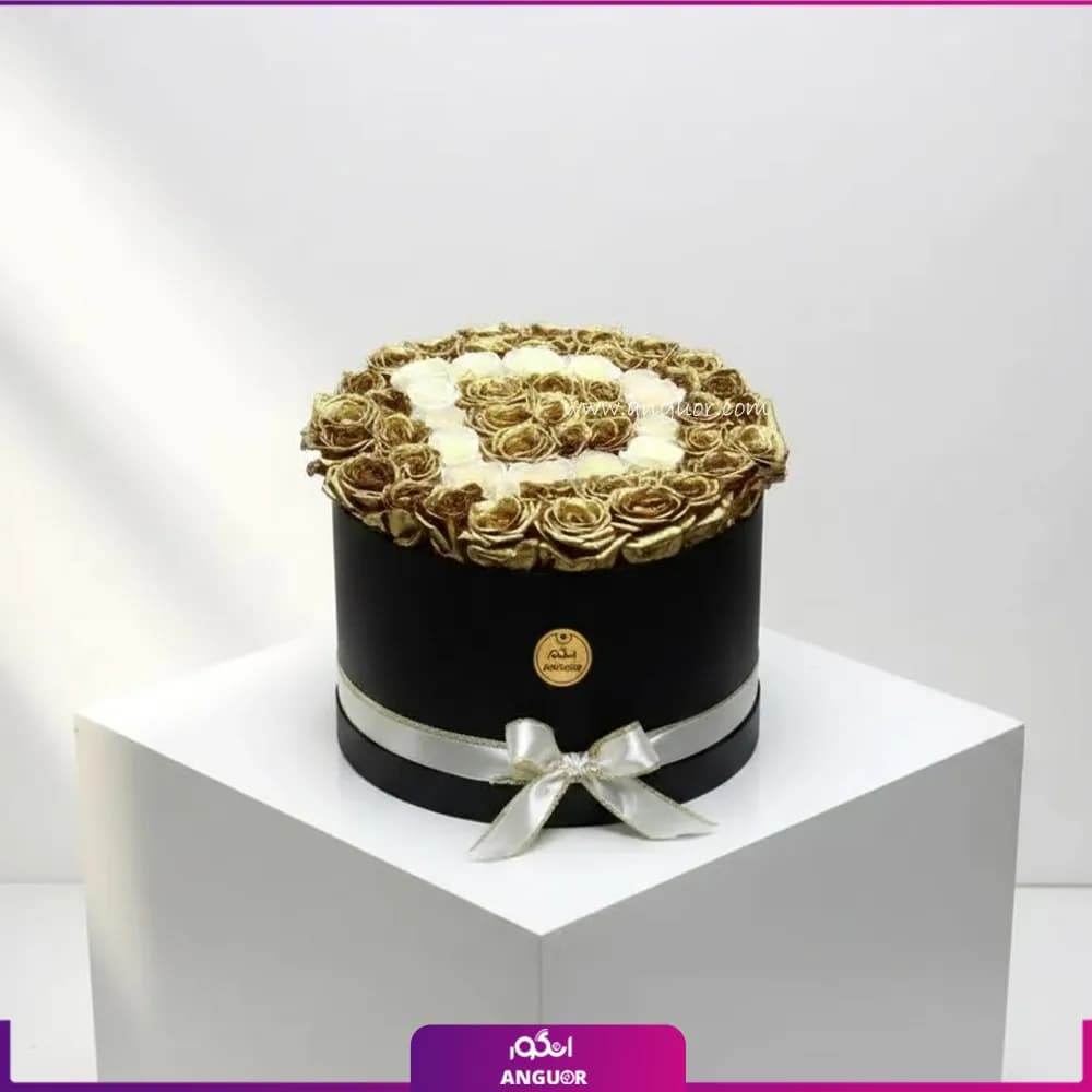 باکس گل رز طلایی حروف