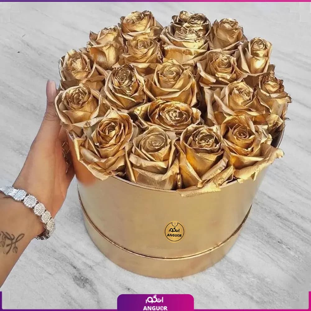 باکس گل رز طلایی 20 شاخه