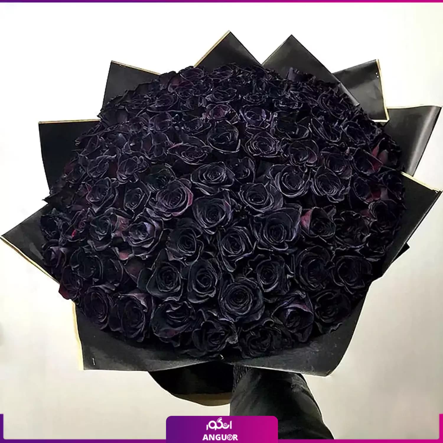 دسته گل رز مشکی 101 شاخه با دورپیچ کاغذ