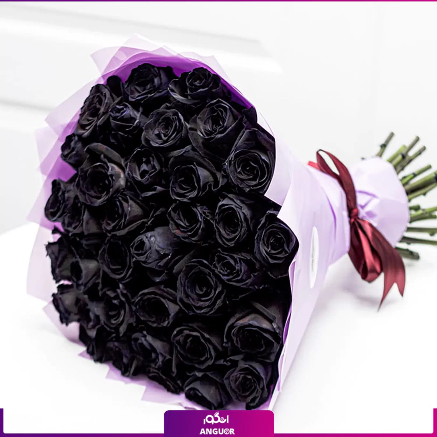 دسته گل رز مشکی 35 شاخه (رز هلندی رنگ شده)