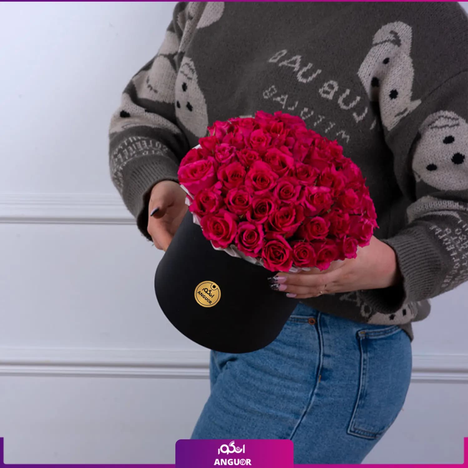 باکس گل رز قرمز 35 شاخه — تصویر ۲