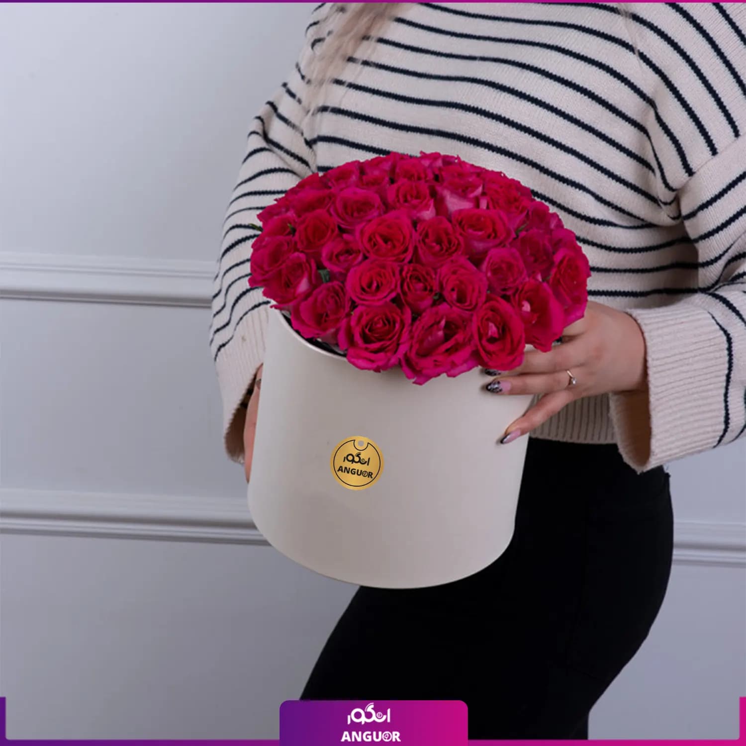باکس گل رز صورتی 51 شاخه — تصویر ۲