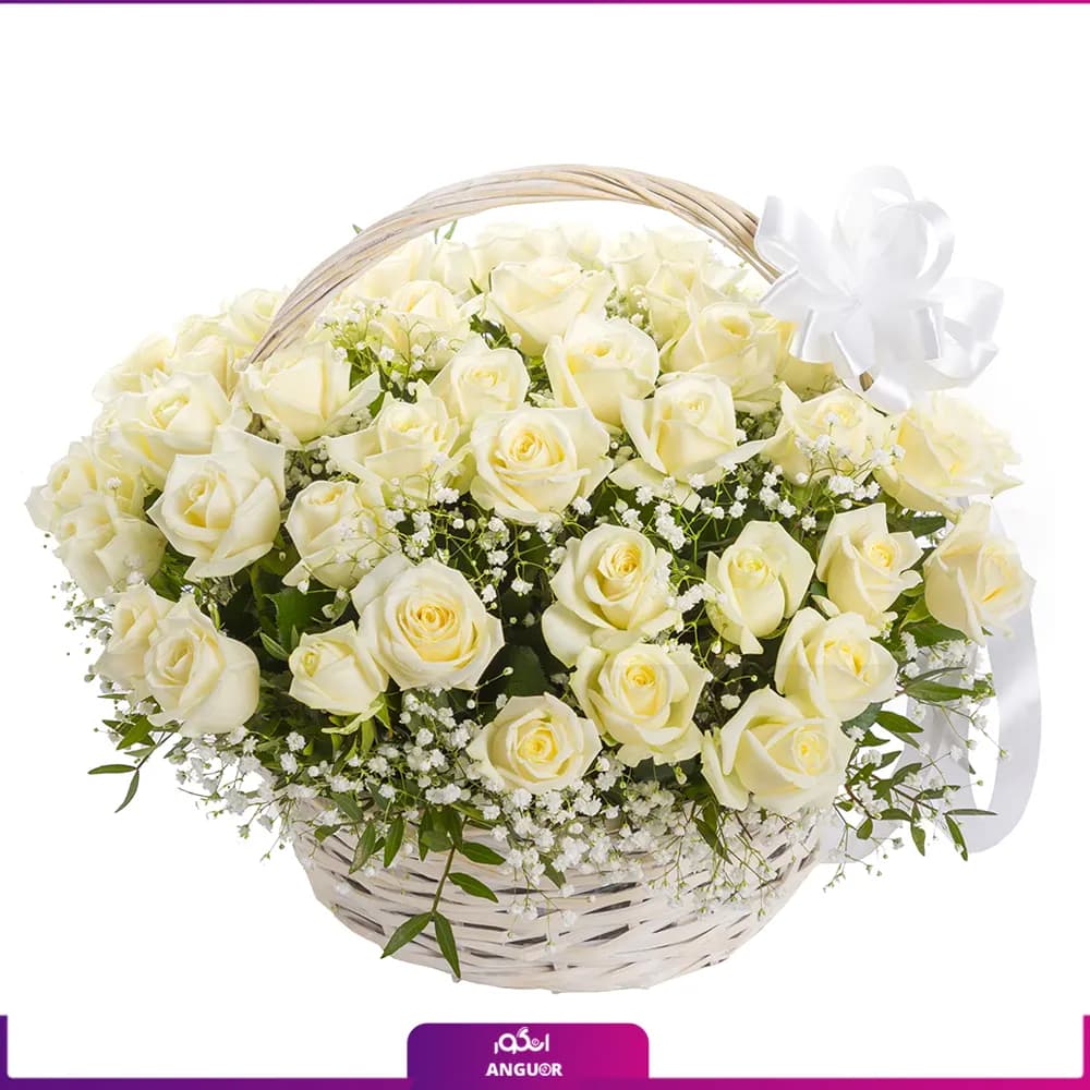 سبد گل رز سفید لیا