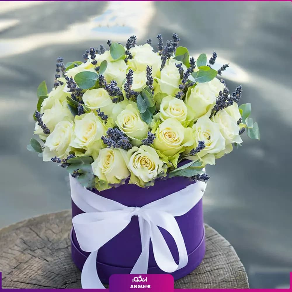 باکس گل رز سفید 35 شاخه