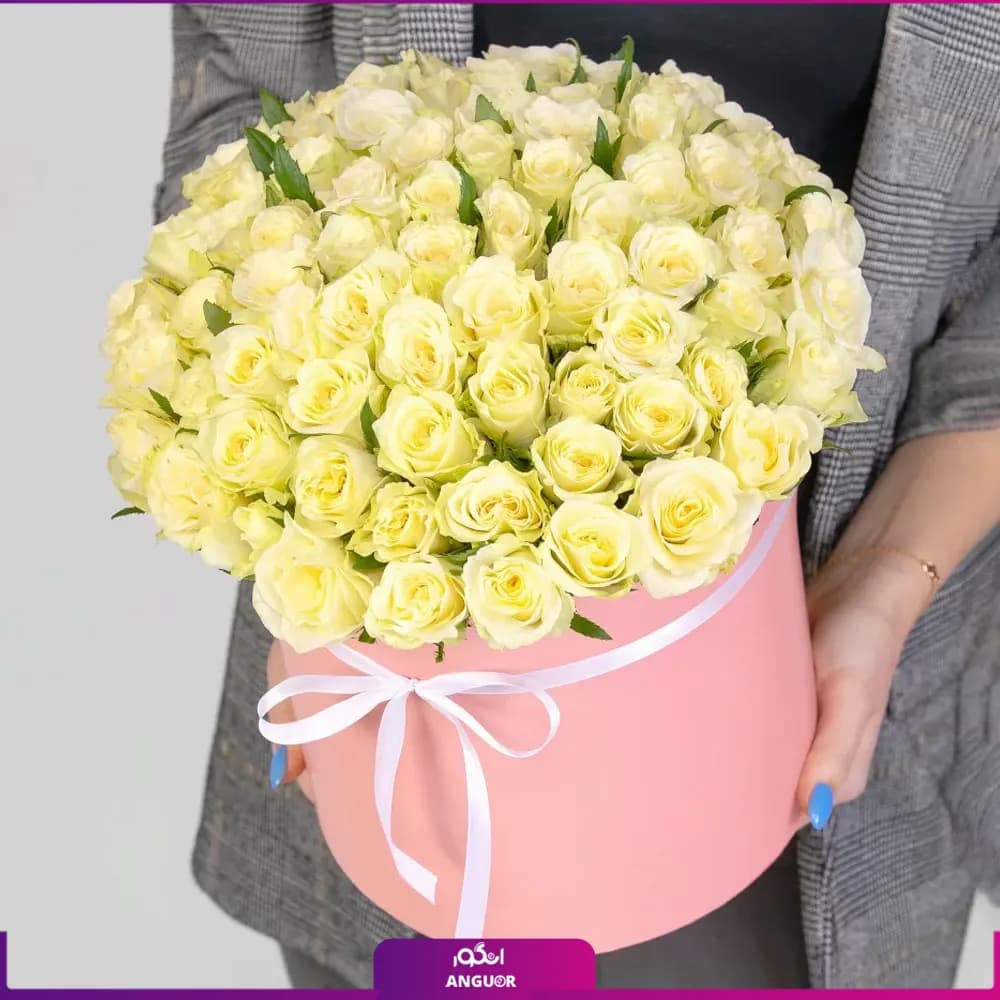 باکس گل رز سفید 75 شاخه