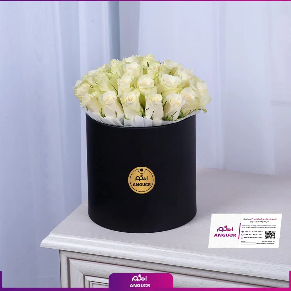 باکس گل رز سفید 25 شاخه 40 سانتی — تصویر ۴