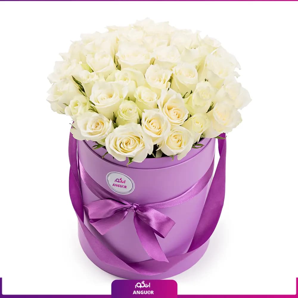 باکس گل رز سفید 35 شاخه 40 سانتی