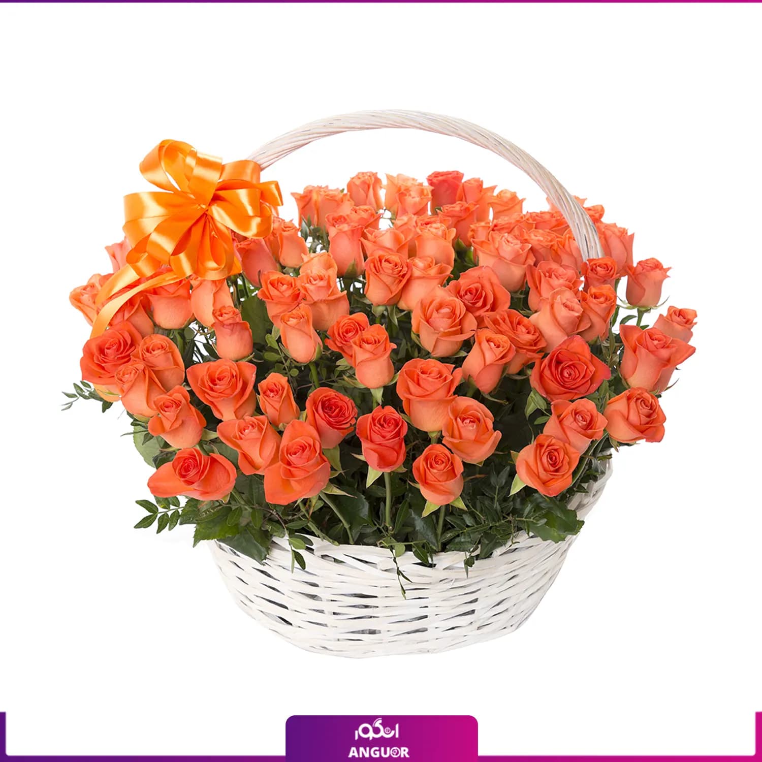 سبد گل رز نارنجی 65 شاخه 40 سانتی — تصویر ۳