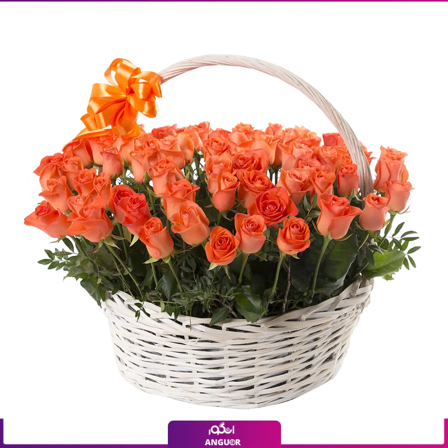 سبد گل رز نارنجی 65 شاخه 40 سانتی