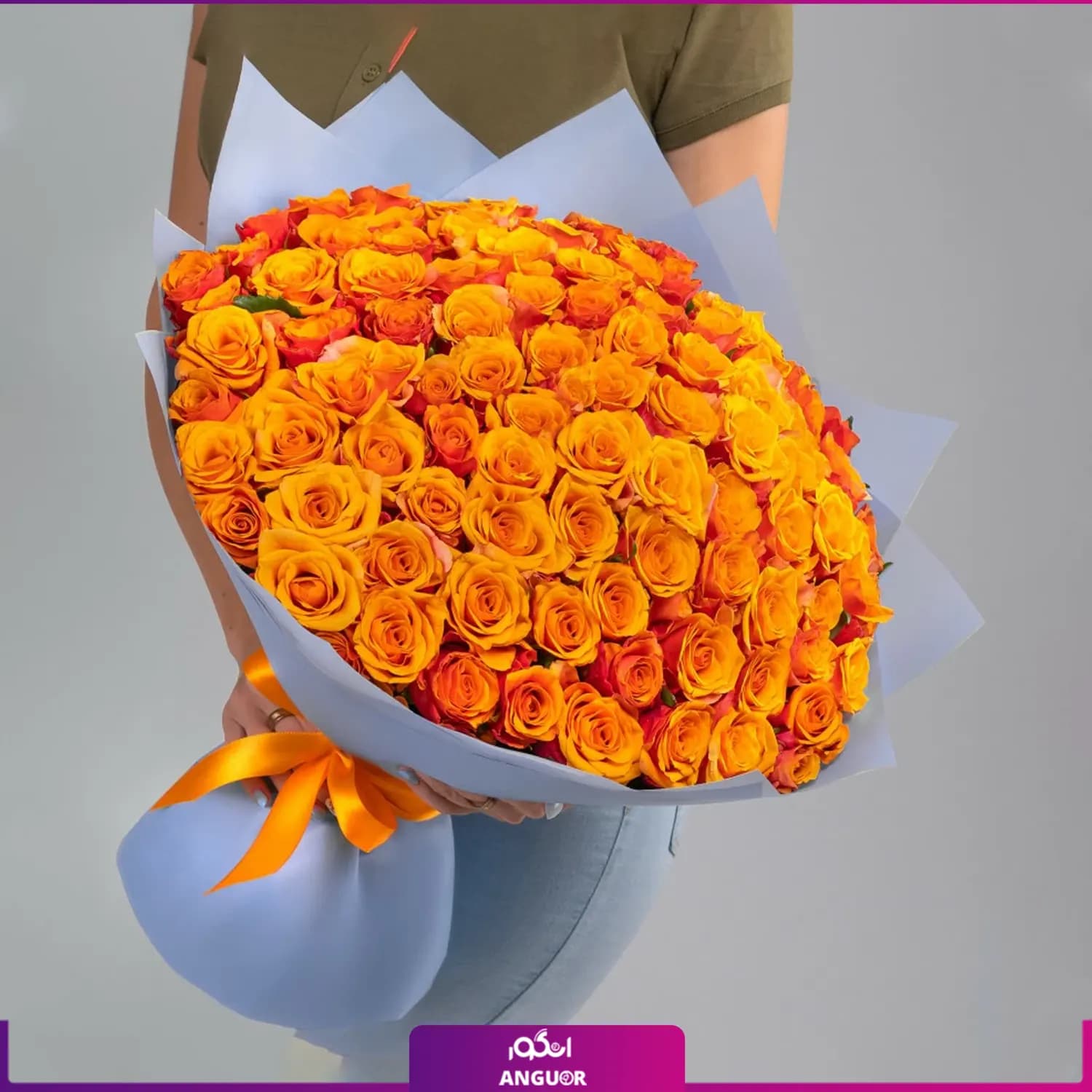 دسته گل رز نارنجی 91 شاخه 50 سانتی