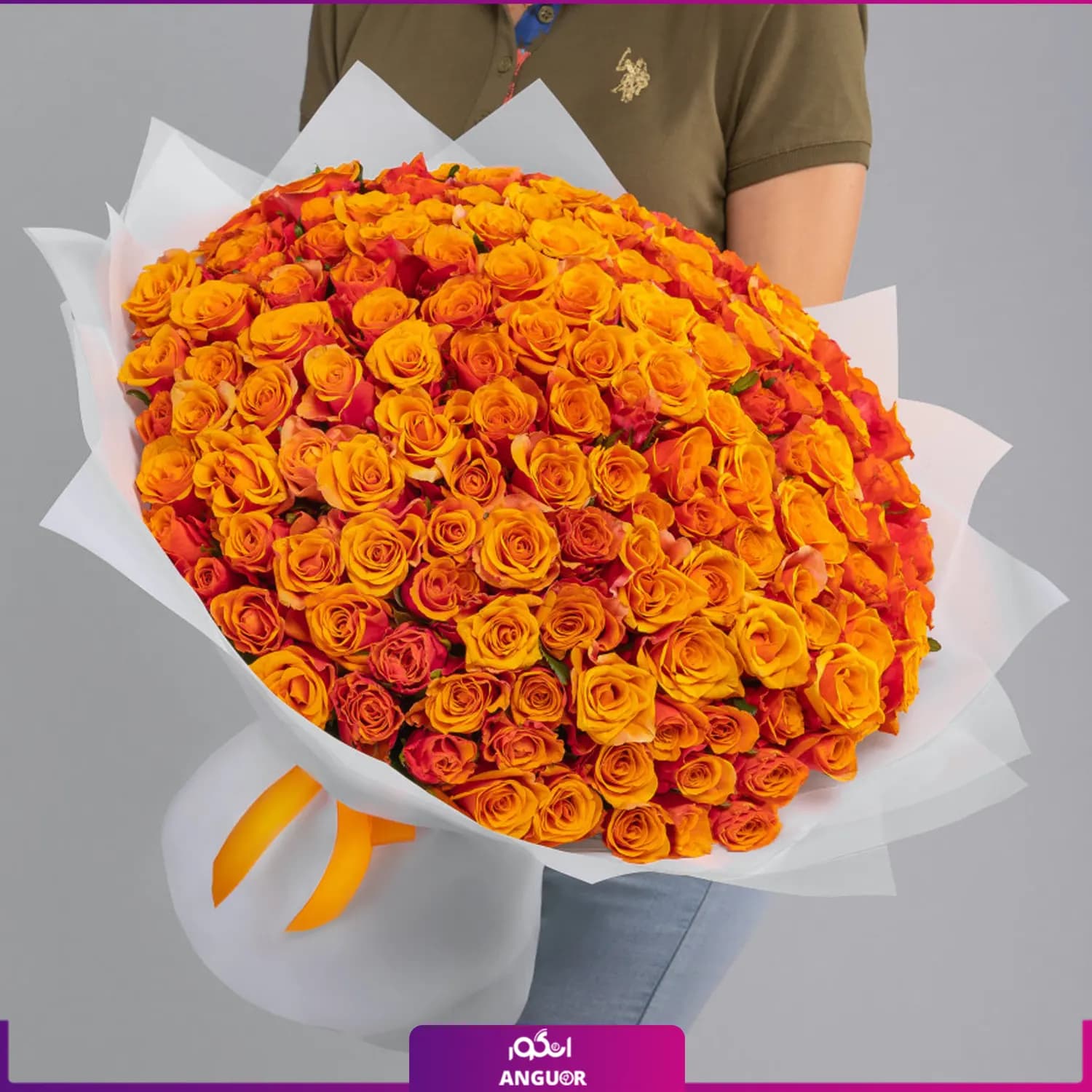 دسته گل رز نارنجی 151 شاخه 50 سانتی