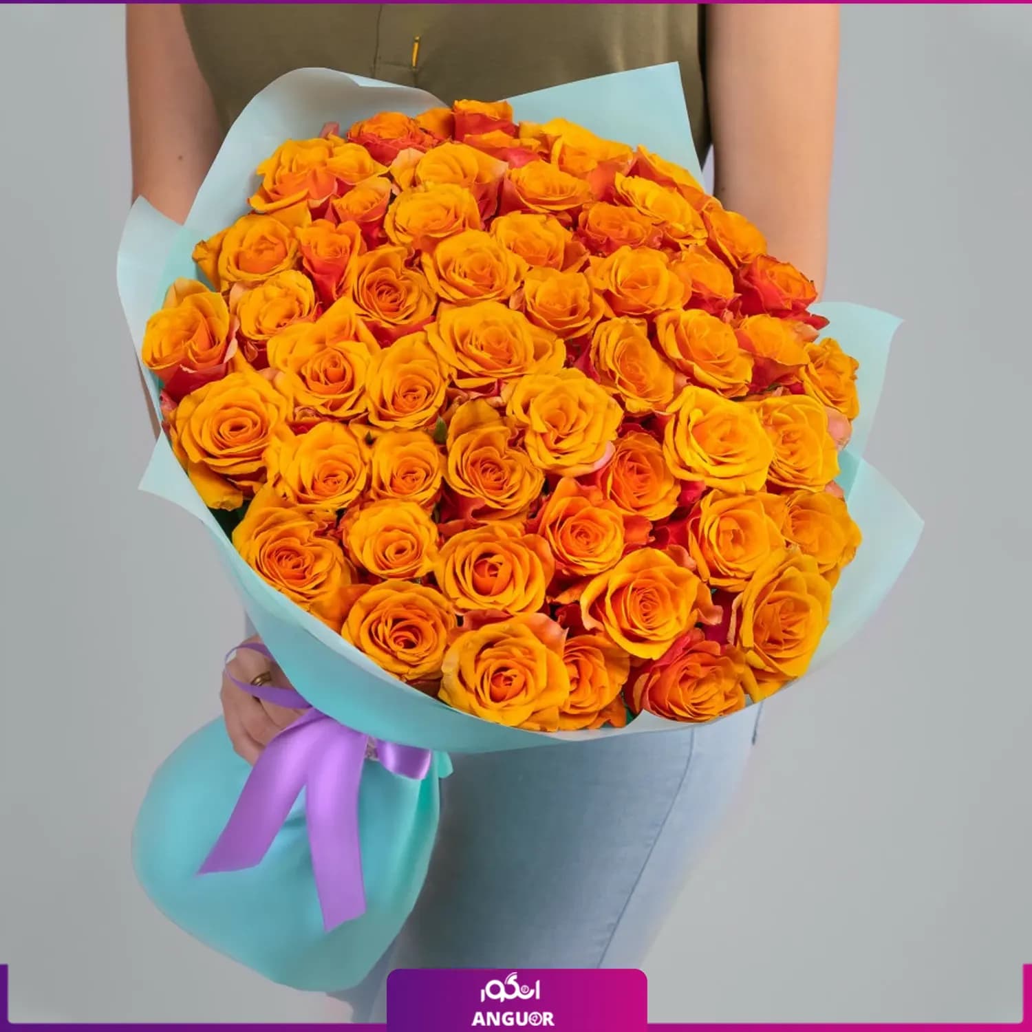 دسته گل رز نارنجی 60 شاخه 50 سانتی