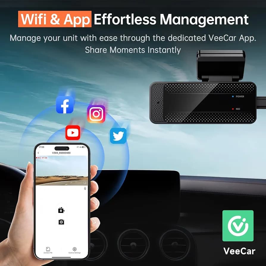 دوربین داشکم خودرو Wifi با اپلیکشن کیفیت تصویر2K طرح مخفی اورجینال امازون المان — تصویر ۷
