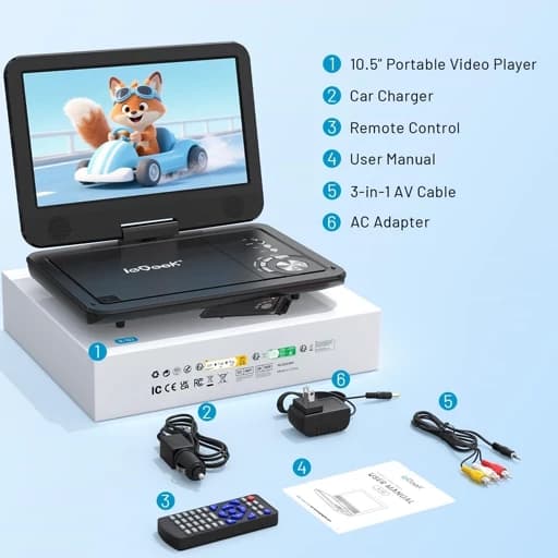 پخش کننده دی وی دی برندieGeek همگام سازی تلویزیون، USB و SD، قابل حمل شارژی اورجینال امازون المان