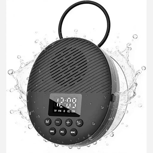 اسپیکر بلوتوثی ضداب .رادیو FM.ساعت بیدار باش پاسخگویی تماس اورجینال امازون المان — تصویر ۹