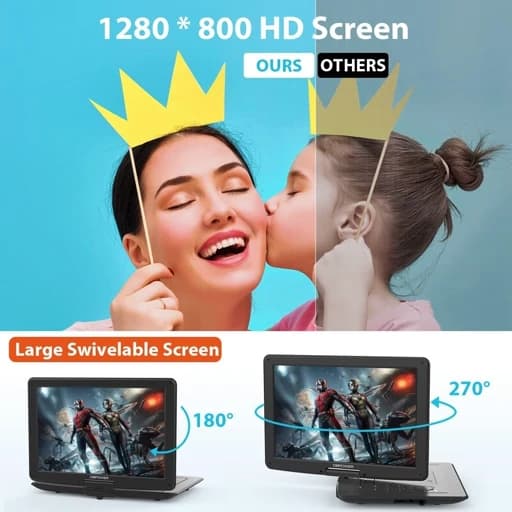 پخش کننده DVD قابل حمل 17.9 اینچی شارژی. فندکی و برق مستقیم اورجینال امازون المان — تصویر ۱۱