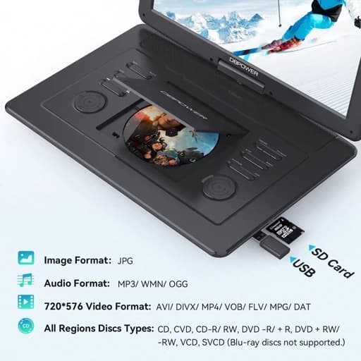 پخش کننده DVD قابل حمل 17.9 اینچی شارژی. فندکی و برق مستقیم اورجینال امازون المان — تصویر ۸