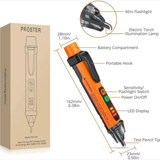 تستر ولتاژ غیر تماسی برندProster اشکار ساز ولتاژ AC اورجینال امازون المان — تصویر ۵