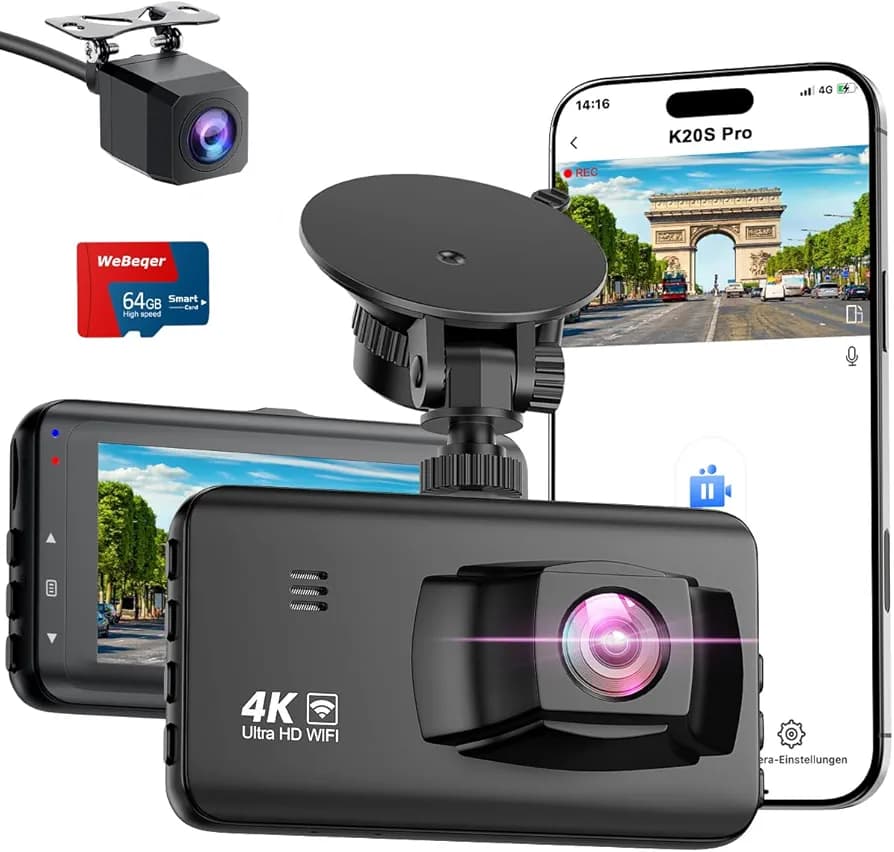 دوربین ثبت وقایع 4k وایفا. تایم لپس همراه با رم 64گیگ دوربین دنده عقب ضبط 24 ساعته اورجینال امازون المان