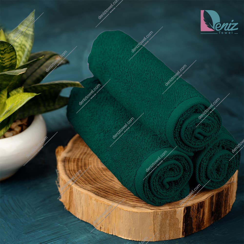 حوله دستی بسته سه عددی ساده رنگ یشمی — تصویر ۲