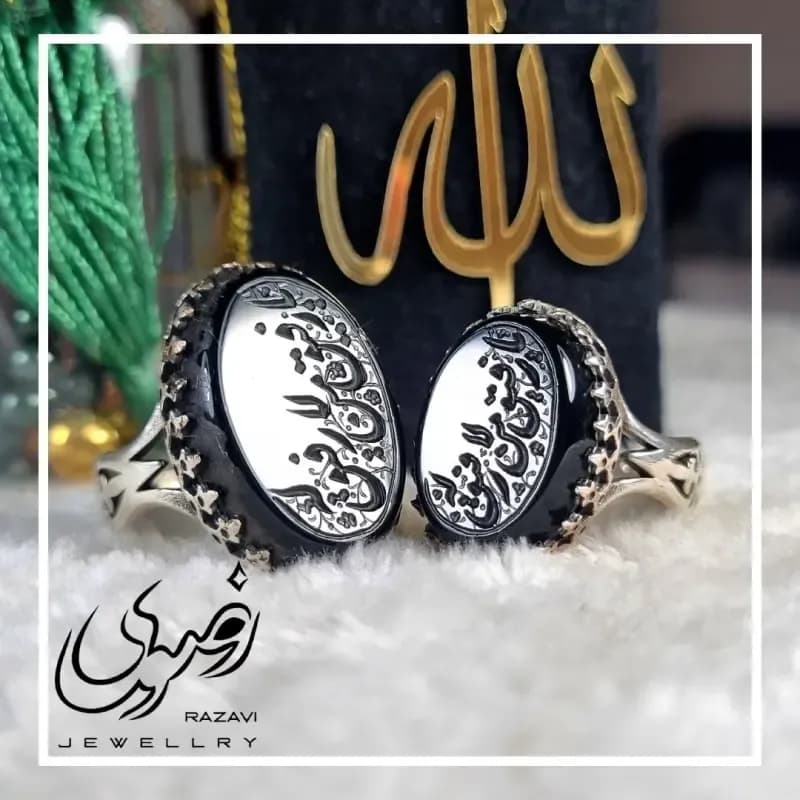 ست انگشتر مردانه آلیاژ نقره روس با سنگ عقیق مشکی خطی — تصویر ۵