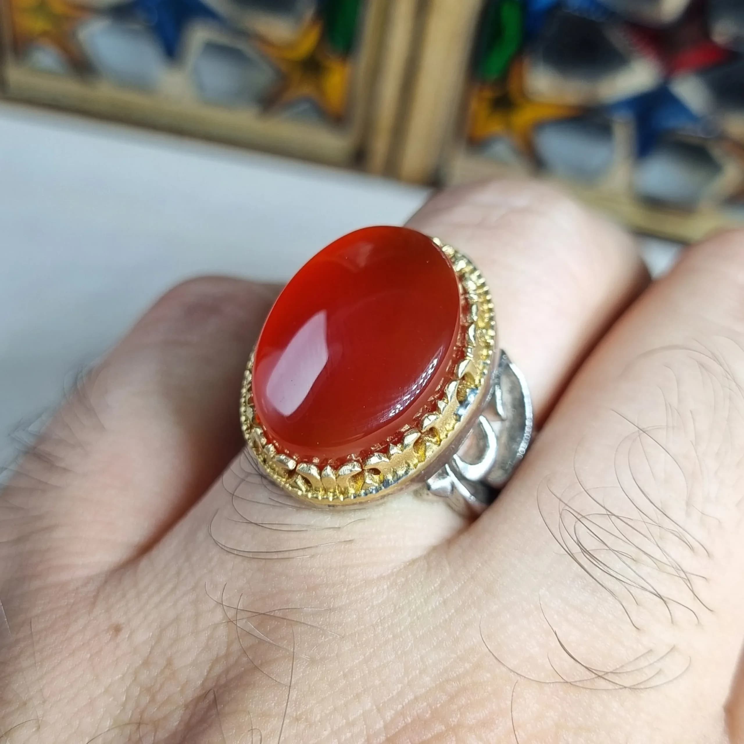 انگشتر نقره مردانه با سنگ عقیق سرخ خراسانی برند نقره رضوی — تصویر ۵