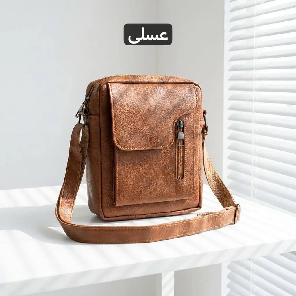 کیف مردانه چرم مصنوعی اداری و روزمره بند بلند — تصویر ۴