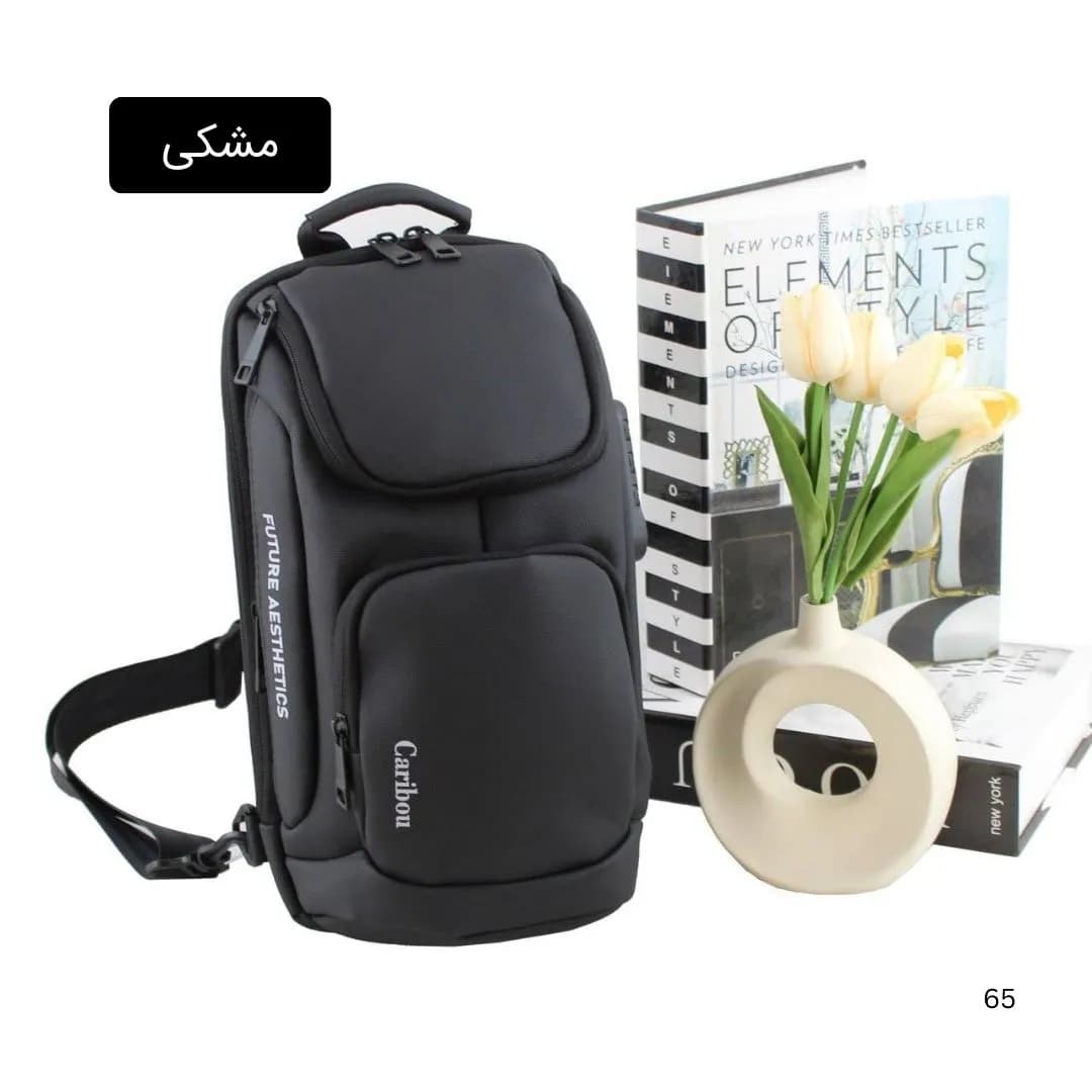 کیف مردانه پارچه ای اسپرت و روزمره قهوه ای تیره جیب دار بند بلند — تصویر ۸