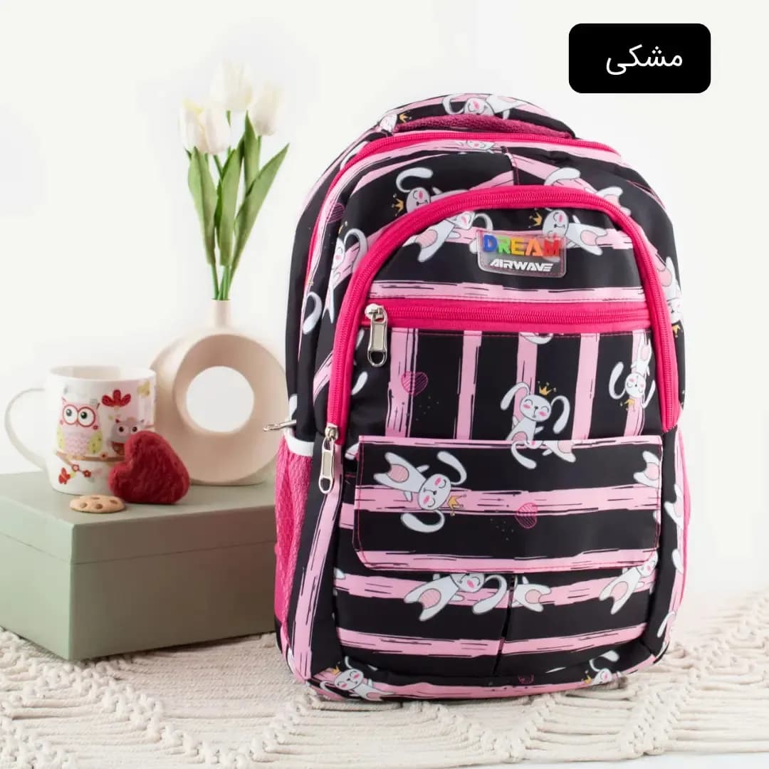 کوله پشتی پارچه ای روزمره و مدرسه سه بند مدل زیپی — تصویر ۳