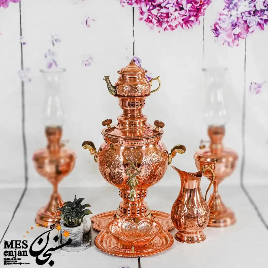 سرویس سماور مسی قلمکاری شده ۶ لیتری ذغالی