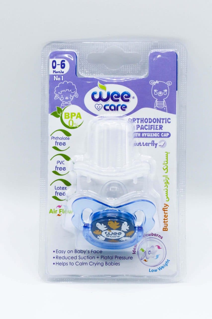 پستانک ارتودنسی شفاف چاپدار دربدار وی کر مدل پروانه سایز یک wee care p127 — تصویر ۱۲