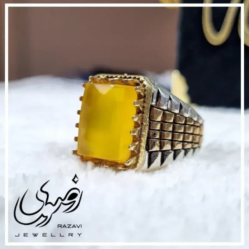 انگشتر نقره مردانه طرح کیارش با نگین شرف الشمس — تصویر ۳
