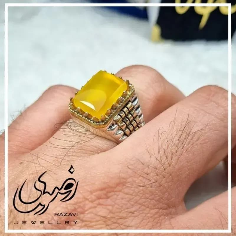 انگشتر نقره مردانه طرح کیارش با نگین شرف الشمس — تصویر ۴